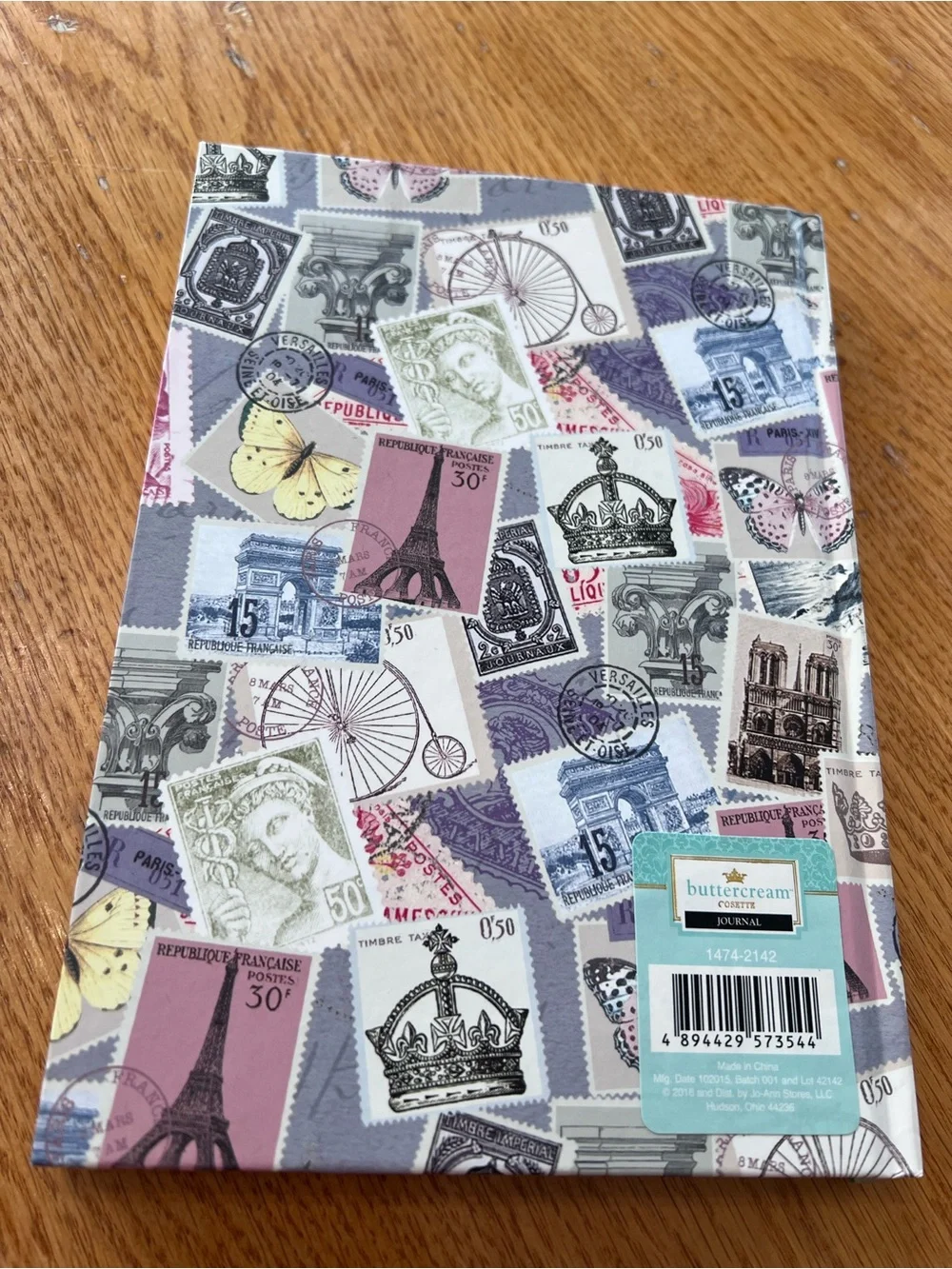 Buttercream Luxe Craft Hardcover Journal with vintage postage stamp design.